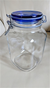 Fidenza Italian glass storage jar with blue lid