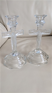 Set of two vintage glass Crucifix candle holders
