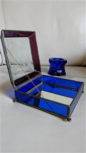 Cobalt blue glass hummingbirds box candleholder