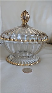 Vintage round glass lidded candy dish storage