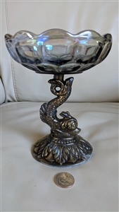 Goldfish metal pedestal glass storage bowl