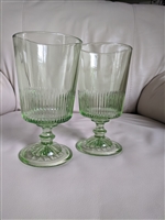 Green glass water goblets starburst square bottom