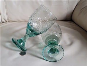 Set of two fruit embossed aqua green water goblets