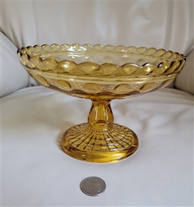 Rope and Thumbprint Amber glass pedestal compote