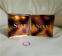 SEXY monogramed set of two art glass coasters