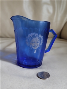 Shirley Temple blue glass milk pitcher Wheaties