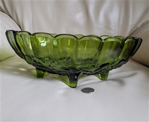 Depression green glass footed bowl