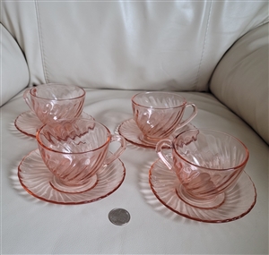 Arcoroc pink glass tea cups and saucers