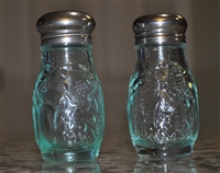 Aqua embossed glass salt and pepper shakers