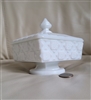 Compote with lid Westmoreland milk glass old quilt