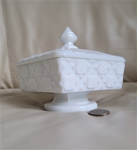 Compote with lid Westmoreland milk glass old quilt