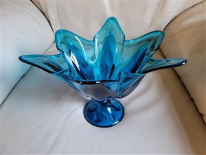 Viking Bluenique glass pedestal bowl
