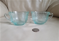 Vintage green blue glass tea cups set