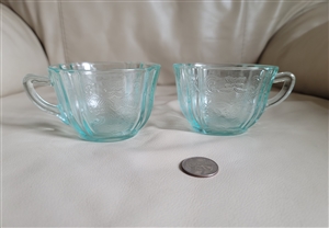 Vintage green blue glass tea cups set