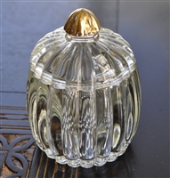 Glass ribbed design lidded jar gold accents