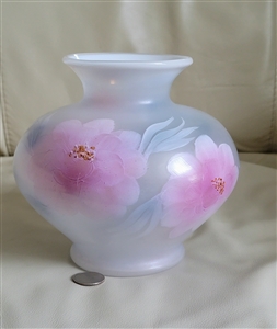 Fenton floral glass vase painted by Cutshaw