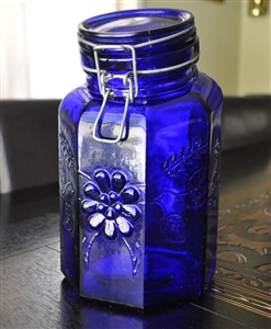 Italian Cobalt Blue glass container with lid