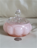 Round Puff Box with Lid in Rose Overlay FENTON