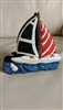 Yacht shaped vintage napkin holder Nautical theme table accessory.