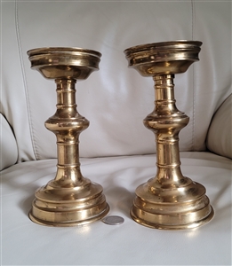 Brass pedestal large candle holders set of two
