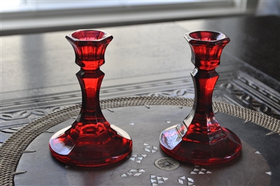 Ruby Indiana glass candlesticks