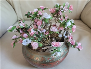 Brass enamel vase with Blossom Bell tree decor