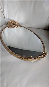 Gold tone vanity tray serving tray mirror base