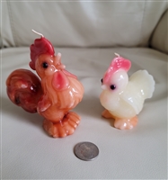 Vintage candles colorful Rooster and Hen set