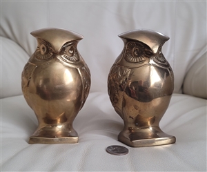 Vintage Brass Owls gold tone bookends set