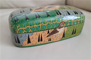 Kashmir paper mache lidded box with birds decor