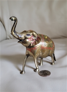 Hand made brass elephant with enamel accents