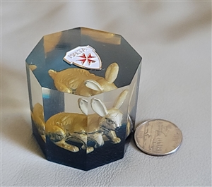 Lucite hexagonal paperweight Rabbit Malta