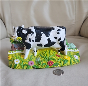 Cast Iron doorstop cow in colorful design