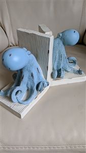Octopus bookend set in blue and white composite