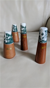 Vintage teak wood and porcelain shakers