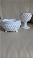 Indiana glass footed bowl and Ivy vase in hobnail