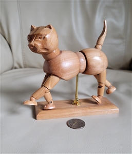 Articulated handcrafted wooden cat decor