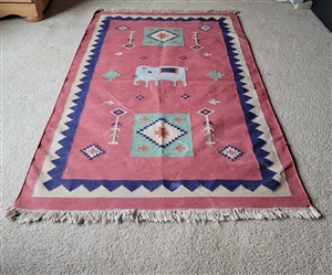 Vintage JUTE woven rug with Elephant center decor