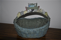 Wicker basket Noah's ark animals carved handle