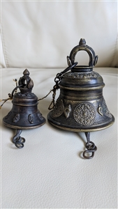 Ghanta temple bells set of two bronze ornate decor