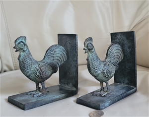 Cast iron Roosters bookend in antique patina