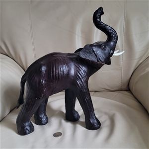 Brown Leather wrapped Elephant sculpture display