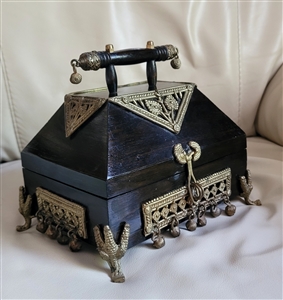 Prosperity wooden box on claw brass feet storage Middle Eastern design