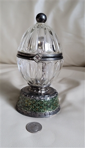 Vintage glass egg music box heart wind up decor