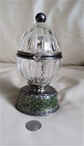Vintage glass egg music box heart wind up decor collectible decor and gift idea