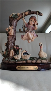 Vintage Turtle King Corp Giovanni Collection girl swinging figurine with swan and ducks