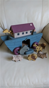 Large hand carved wooden Noahs Ark decor