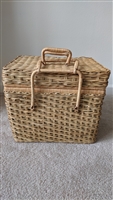 Light wicker woven picnic basket with inner shelf