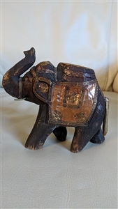 Antique wooden hand carved elephant brass copper