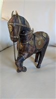 Handcrafted primitive art horse brass and copper